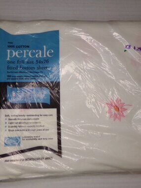 NWT Vintage Style House Fitted Sheet 54 x 76 100% Cotton Percale White Flowers
